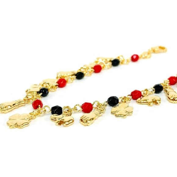14K Gold Fill Azabache Bracelet Black Red Beads Elephant Bracelet 7.5" Good Luck - Picture 3 of 4